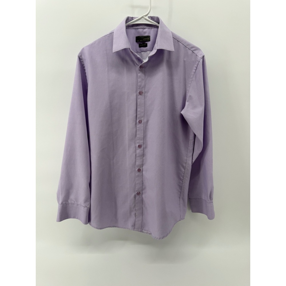 Black Label by Ruffini Mens Slim Fit Dress Shirt Purple Micro Dot Size S 14-14.5